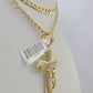 10k Gold Chain Cross Charm Solid Cuban Curb Link 5mm 18"-28" Inch DiamondCut SET