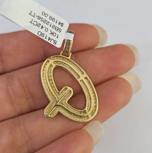 10k Yellow Gold Diamond Q Charm Pendant Initial Alphabet Letter Real Genuine