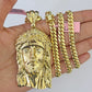 Real 14k Solid Chain Jesus Head Charm Set Miami Cuban 6mm Necklace Pendant Gold