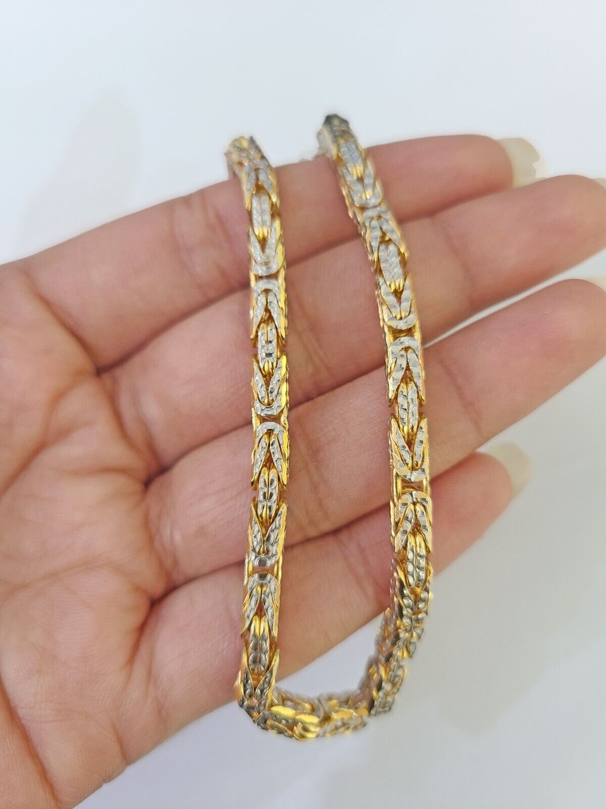 10K Yellow Gold Turkish Byzantine Link Bracelet 4mm 9" inch Real Genuine