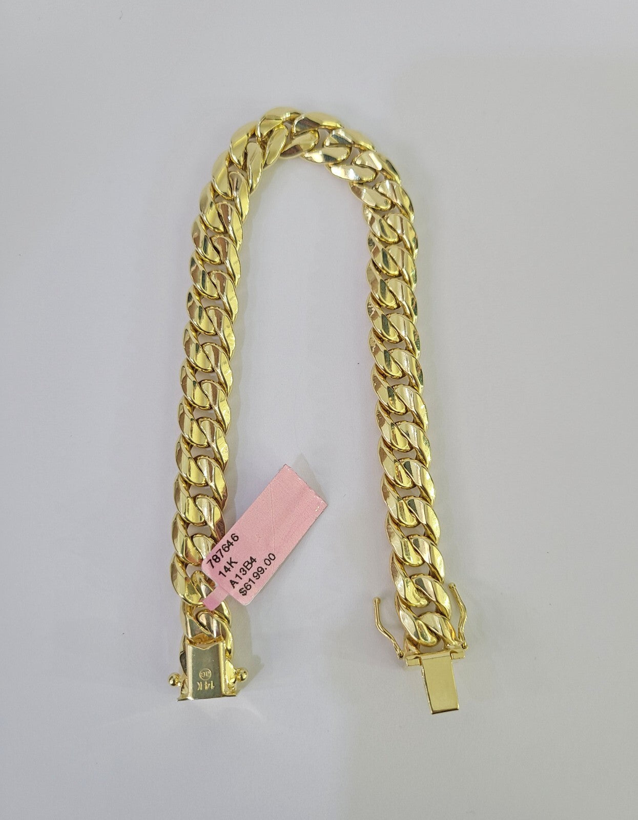 Real 14K Miami Cuban Bracelet Yellow Gold Box Clasp 7.5" Inch 10mm Link Hollow