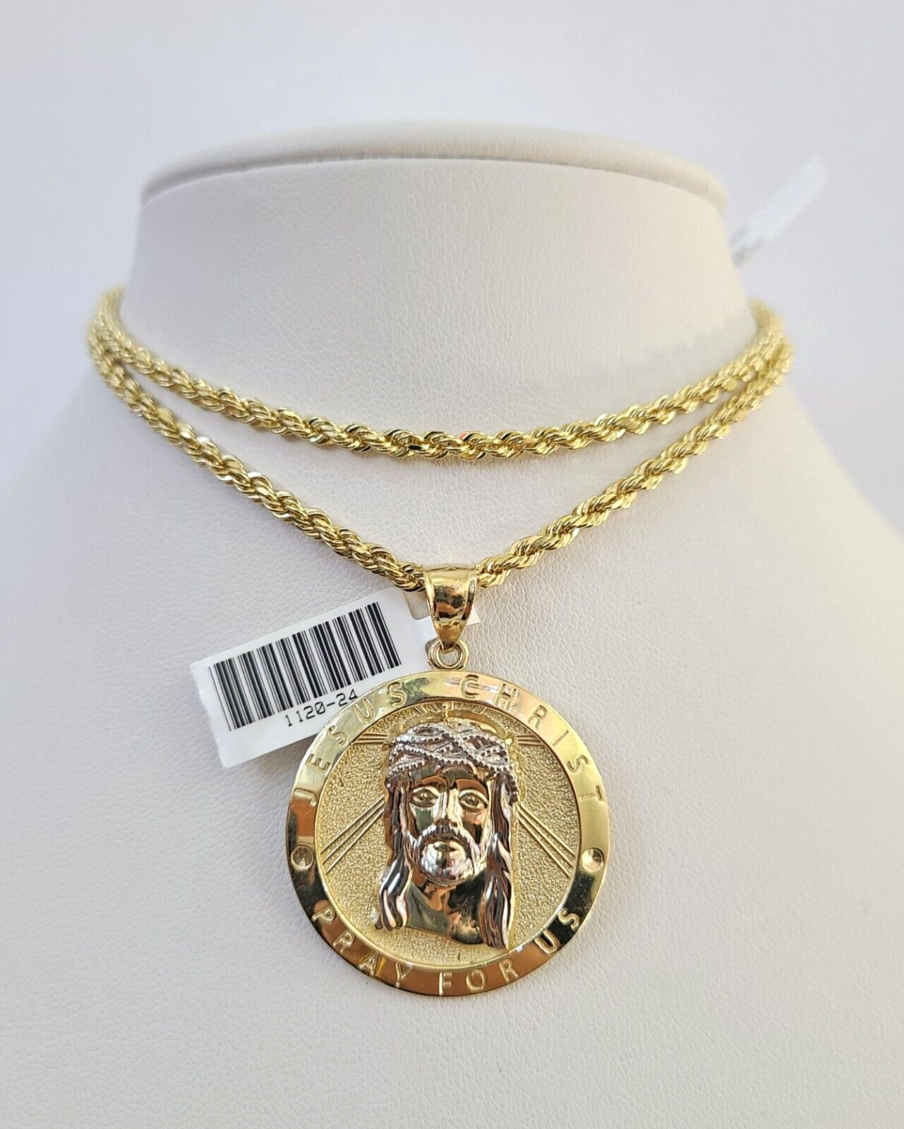 10k Solid Rope Chain 3mm Jesus Christ Pendant Charm Necklace SET 18-26 in