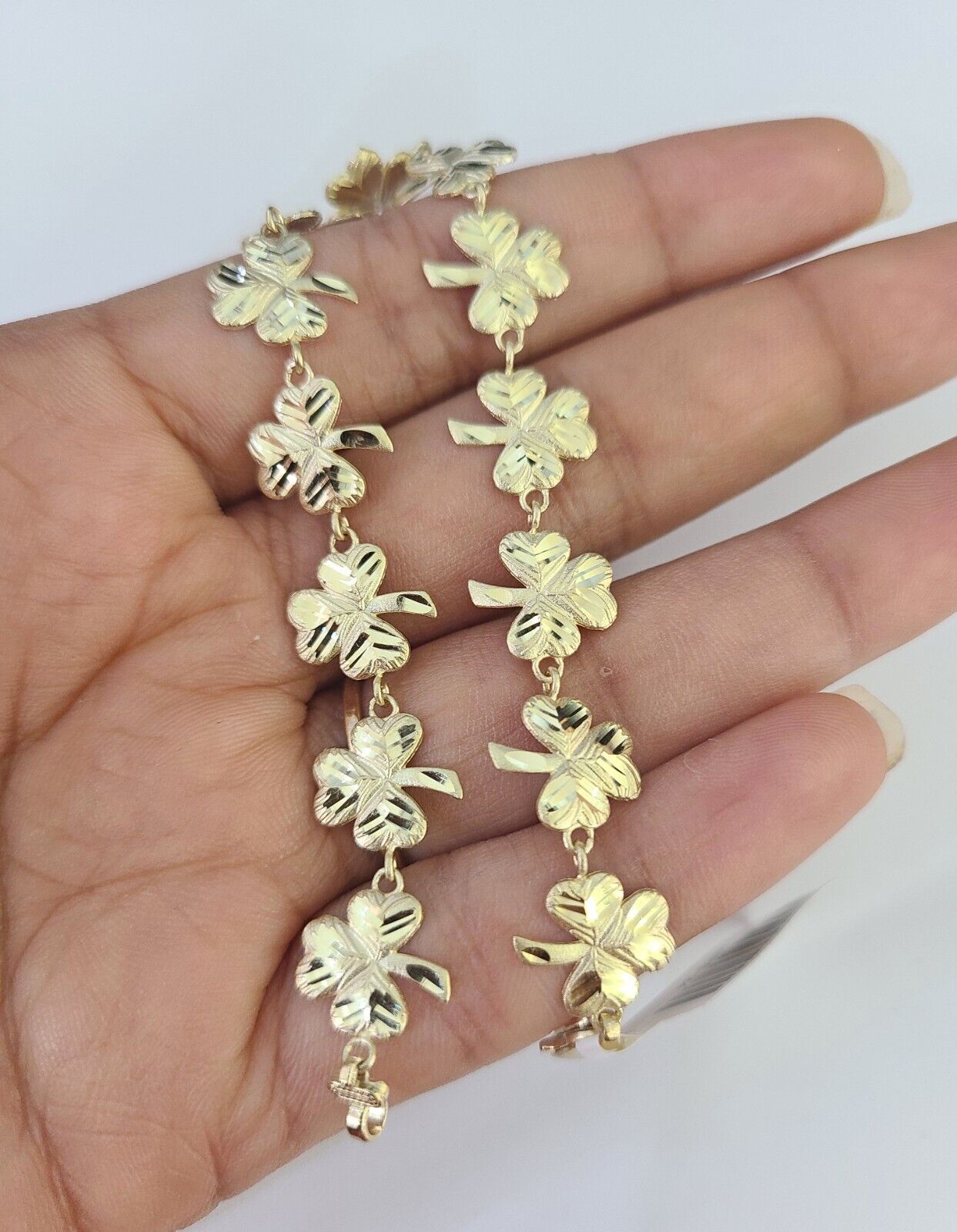 Real 10K Leaf Irish Shamrock Clover Bracelet 11mm 7 Inches 10kt Yellow Gold