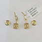 10k Diamond Cushion Earrings Ladies Drop Yellow gold Real Screw-Back studs