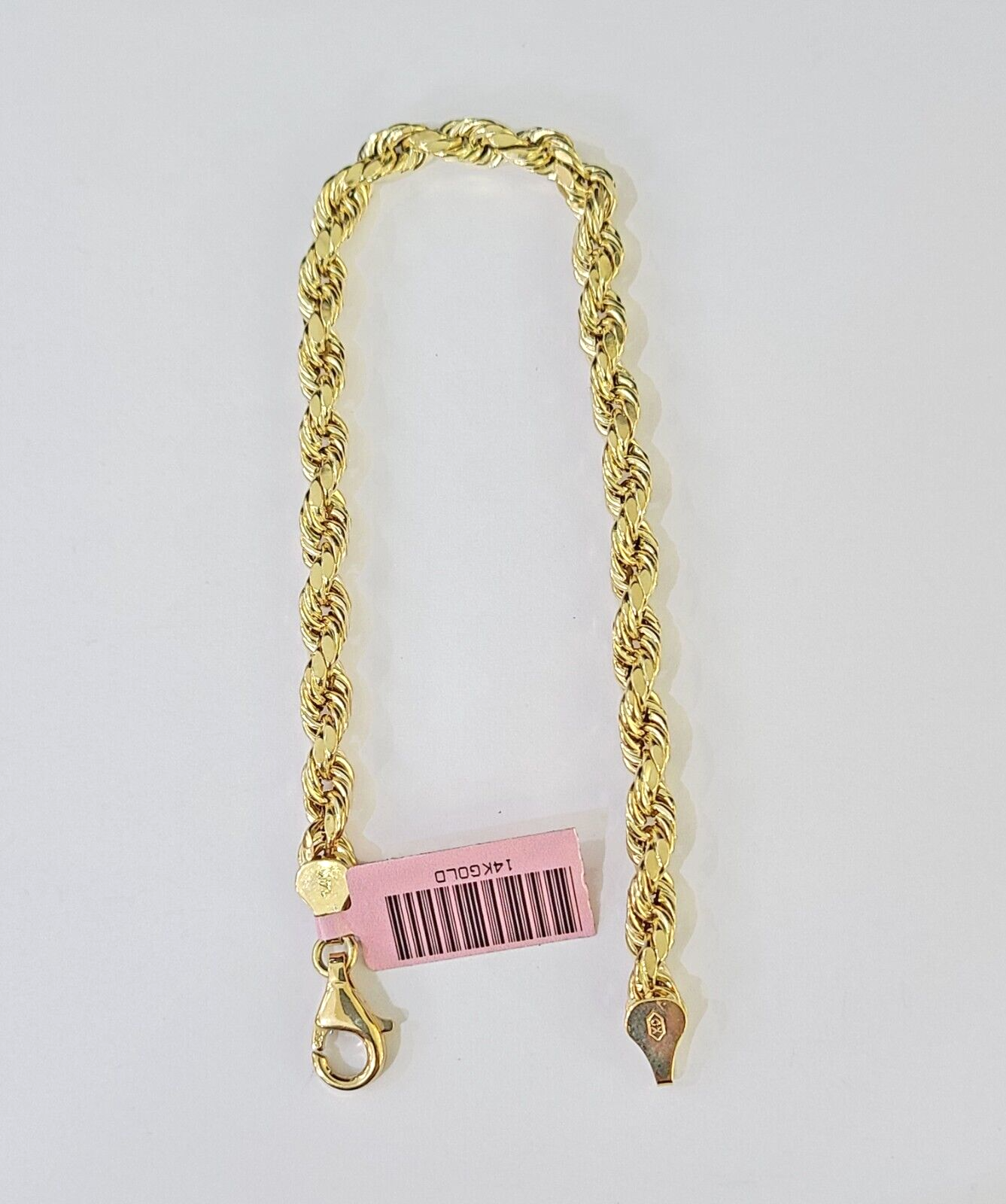 Real 14k Yellow Gold Rope Bracelet 5mm 7.5 Inch Men women diamond Cut