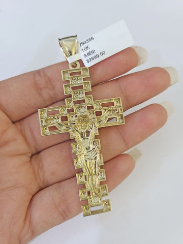 10k Jesus Cross Crucifix Charm Pendant Yellow Gold Men Women 3" 2.25" 2" Real