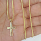 10K Gold Franco Chain Hearts Jesus Cross Charm SET 18-24 inches 1mm Necklace