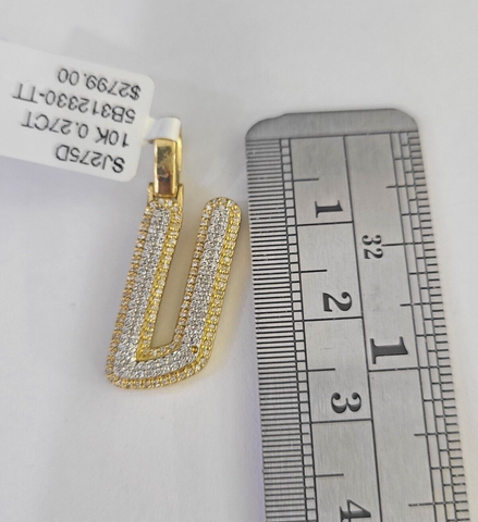 10k Yellow Gold Diamond U Charm Pendant Initial Alphabet Letter Real Genuine