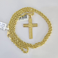 10k Solid Rope Chain 3mm Jesus Cross Pendant Charm Necklace SET 18-26 in