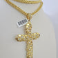 10K Franco Chain Jesus Cross Pendant Charm Necklace 20"-26" 5mm Gold Yellow SET