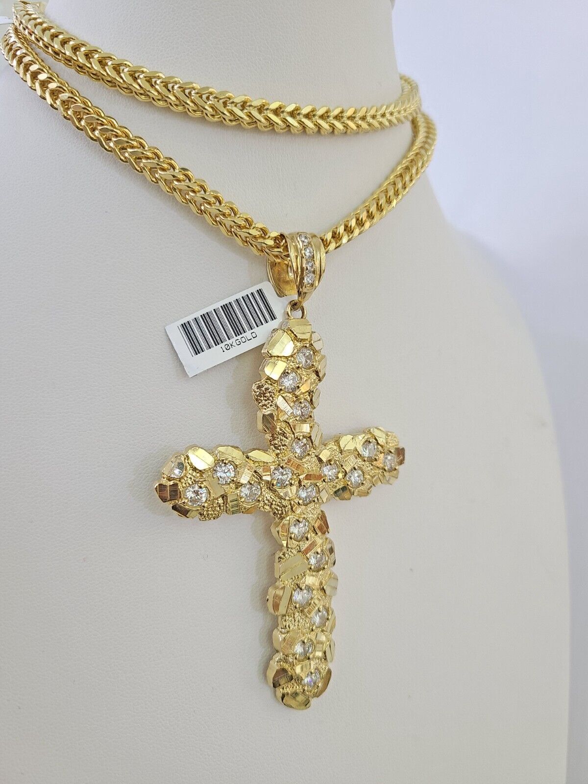 10K Franco Chain Jesus Cross Pendant Charm Necklace 20"-26" 5mm Gold Yellow SET