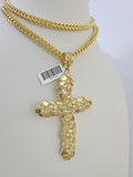 10K Franco Chain Jesus Cross Pendant Charm Necklace 20"-26" 5mm Gold Yellow SET