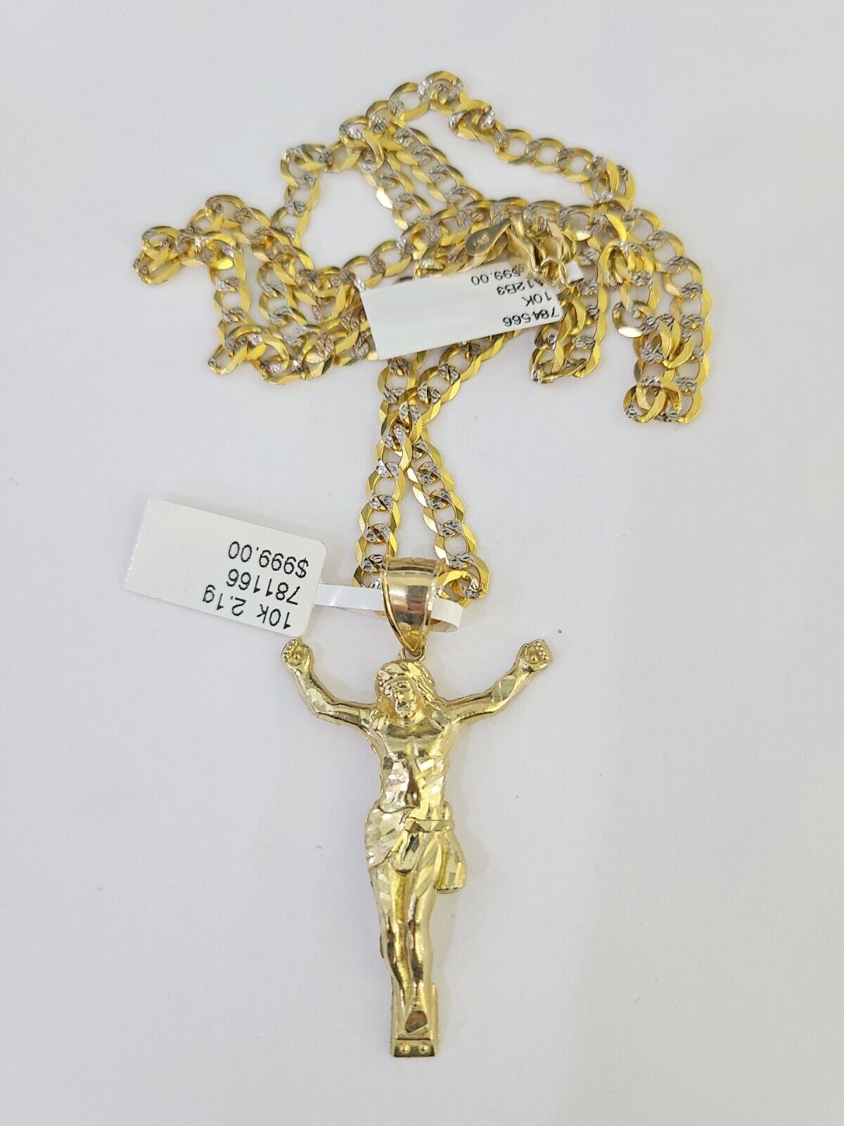 10k Gold Chain Jesus Body Charm Solid Cuban Curb 5mm 18"-28" Inch SET Necklace