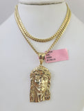 Real 14k Solid Chain Jesus Head Charm Set Miami Cuban 3mm Necklace Pendant