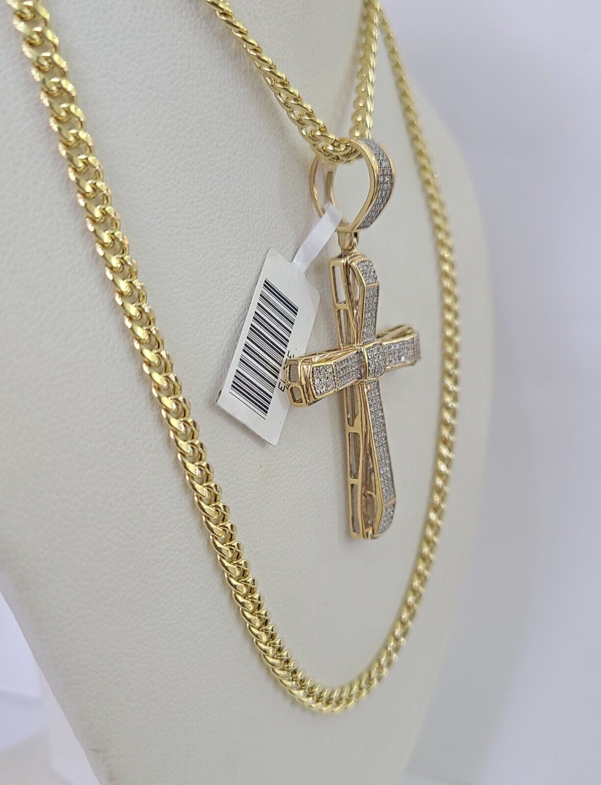 10k Miami Cuban Chain Jesus Cross Charm Set 4.5mm 20"-28" Necklace Pendant Gold