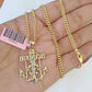 14k Yellow Gold Miami Cuban Chain Jesus Anchor Charm Set 3mm 18"-26" Necklace