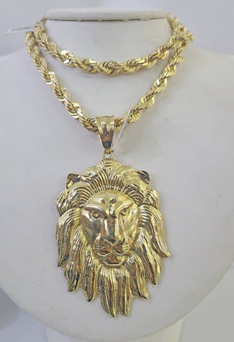 10k Solid Rope Chain Lion Pendant Necklace 7mm 20"-30" SET Charm Real