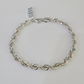 Real 10K Rope Bracelet White Gold Solid 5mm 8.5Inch Lobster Lock Unisex Genuine