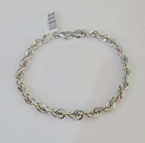 Real 10K Rope Bracelet White Gold Solid 5mm 8.5Inch Lobster Lock Unisex Genuine