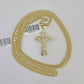 10K Gold Miami Cuban Chain Jesus Cross Charm 18"-30" 3mm REAL Pendant