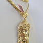 Real 14k Solid Chain Jesus Head Charm Set Miami Cuban Link 6mm Necklace Pendant