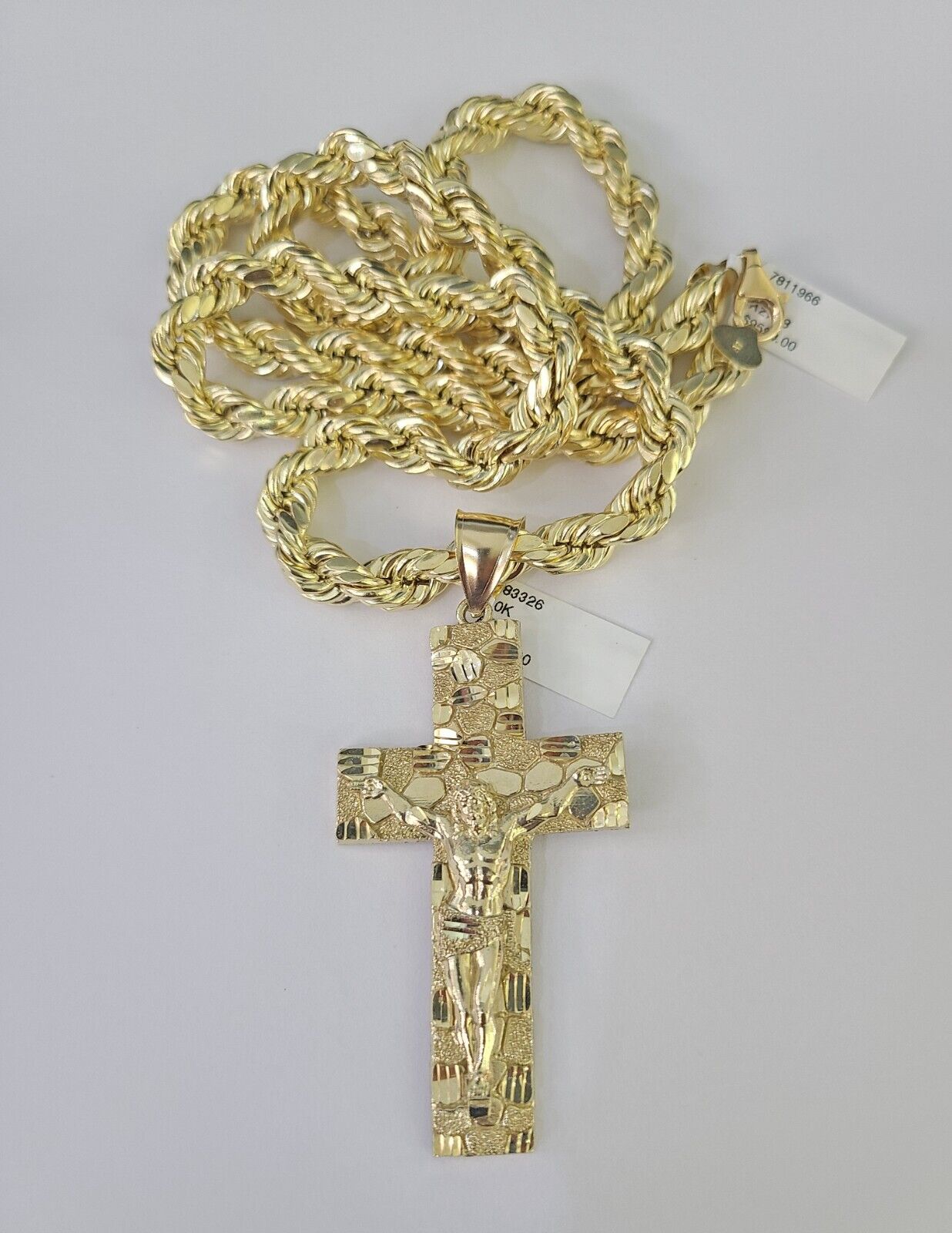 Real 10k Rope Chain Jesus Cross Charm Set 8mm 20"-30" Inch Necklace Yellow Gold