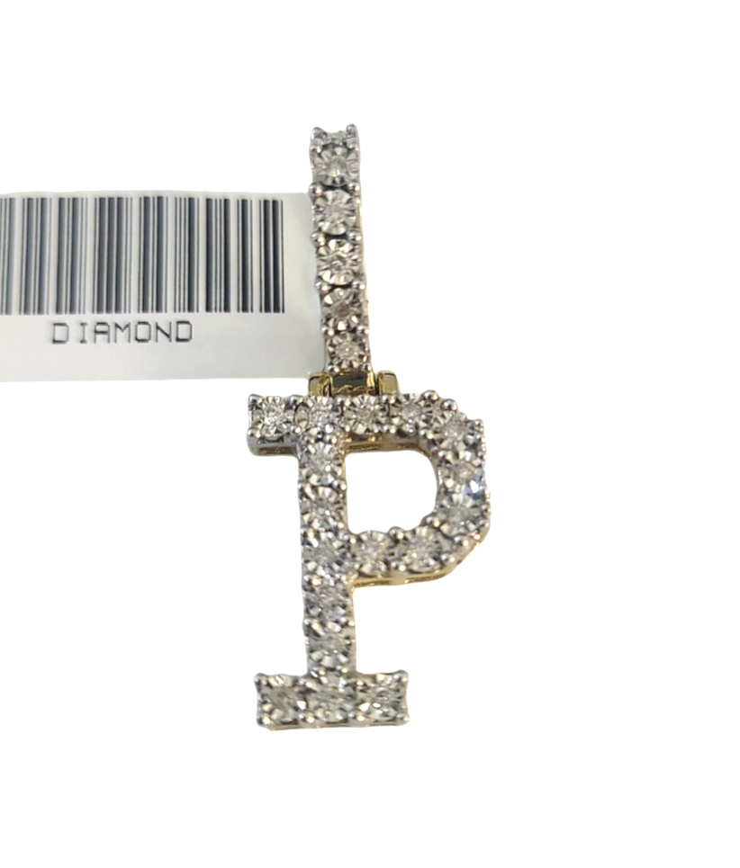 10K Gold Miami Cuban Chain P Diamond Initial 18"-24" 2mm Pendant Necklace SET