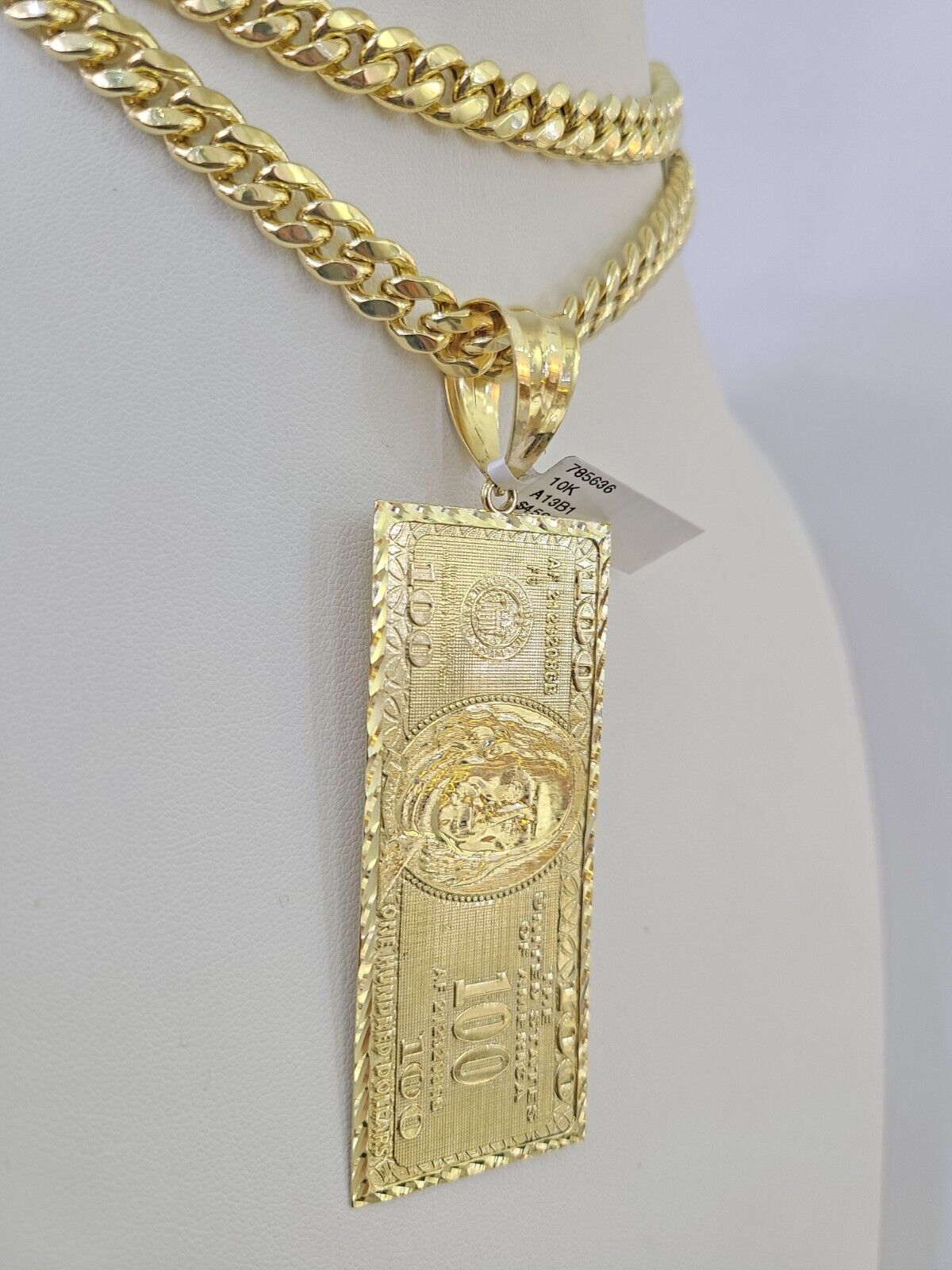 10K Miami Cuban Link Chain 100 Dollar Bill Pendent Charm 8mm 20"-30" Necklace