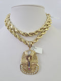 Real 10k Rope Chain Pharaoh Charm Set 8mm 20"-30" Inch Necklace Yellow Gold