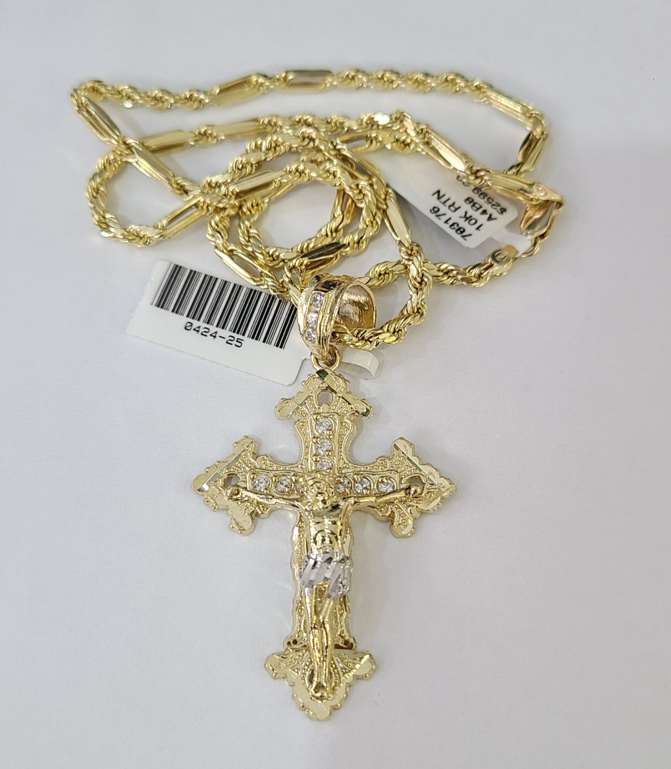 10k Milano Rope Chain Jesus Cross Charm Necklace SET 3mm 18"-26" Pendant