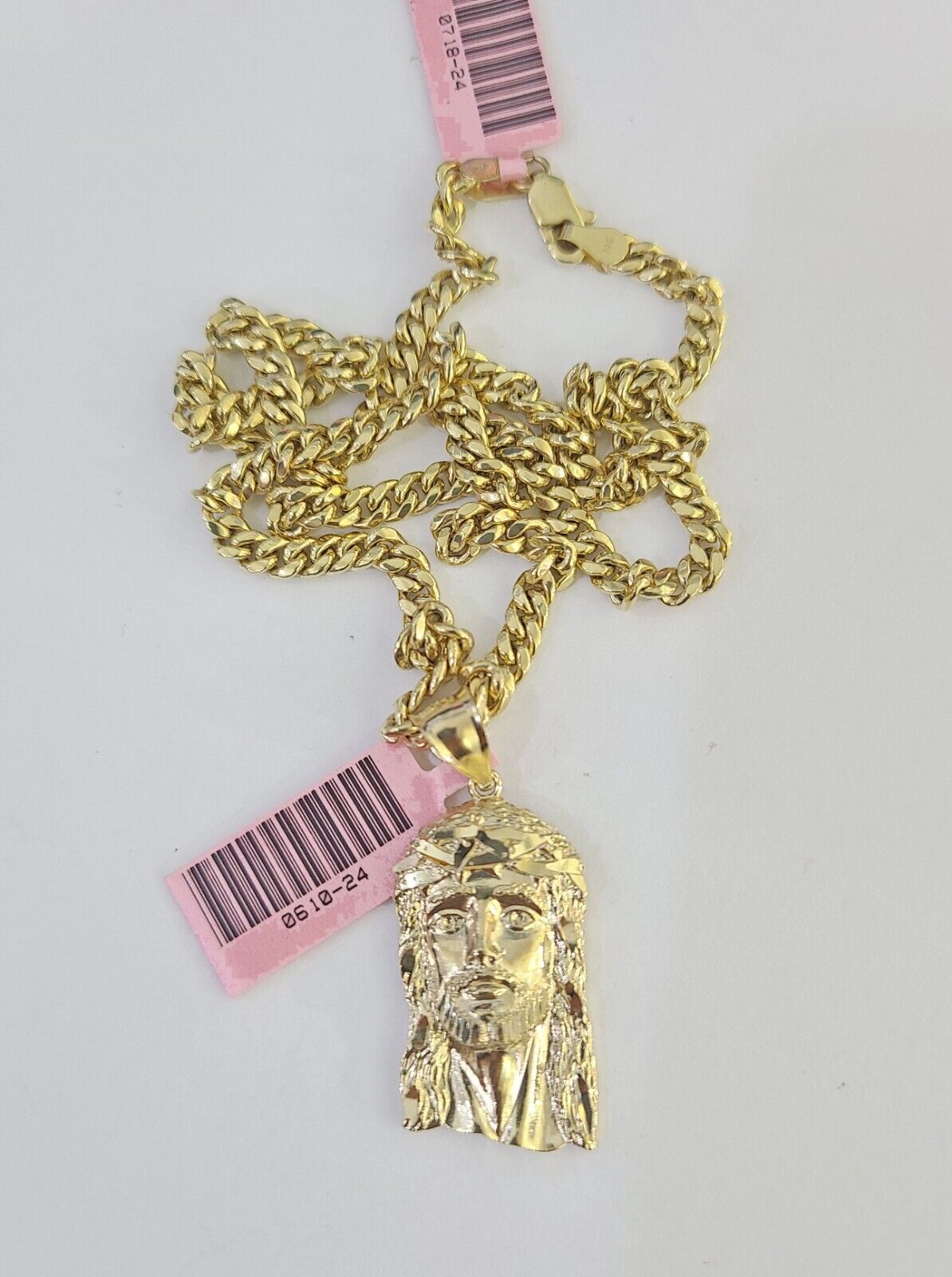 Real 14k Chain Jesus Head Charm Set Miami Cuban Link 4mm Necklace Pendant