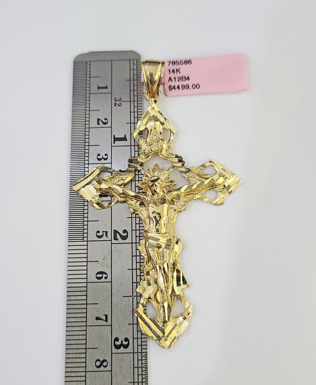 14K Franco Chain Jesus INRI Cross Pendant Charm Necklace 20"-26" 4mm Gold