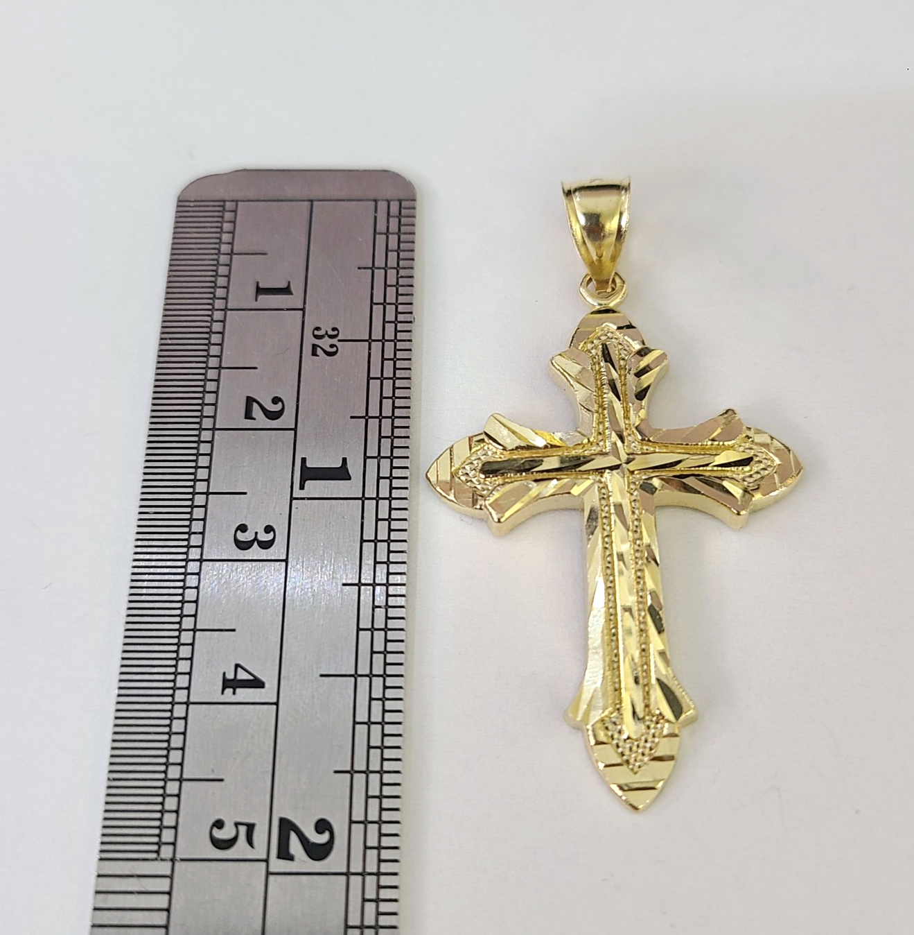 10k Gold Chain Jesus Cross Charm Pendant Cuban Curb Link 5mm 18"-28" Inch SET