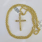 Real 10k 3mm Rope Chain INRI Cross Pendant 18" 20" 22" 24" 26" Gold Set