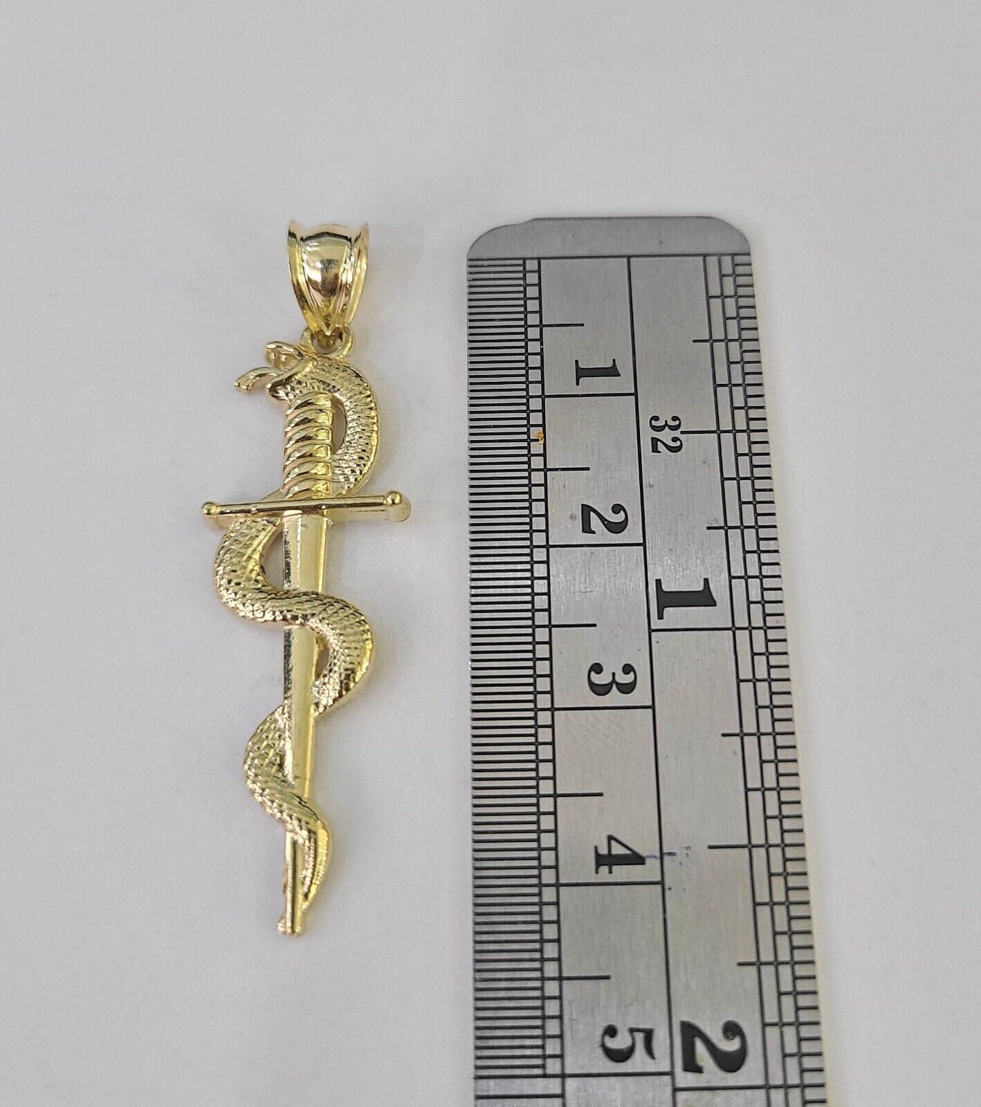 Real 10K Snake Sword Pendant 1.5" Yellow Gold Charm Veterinarian Caduceus