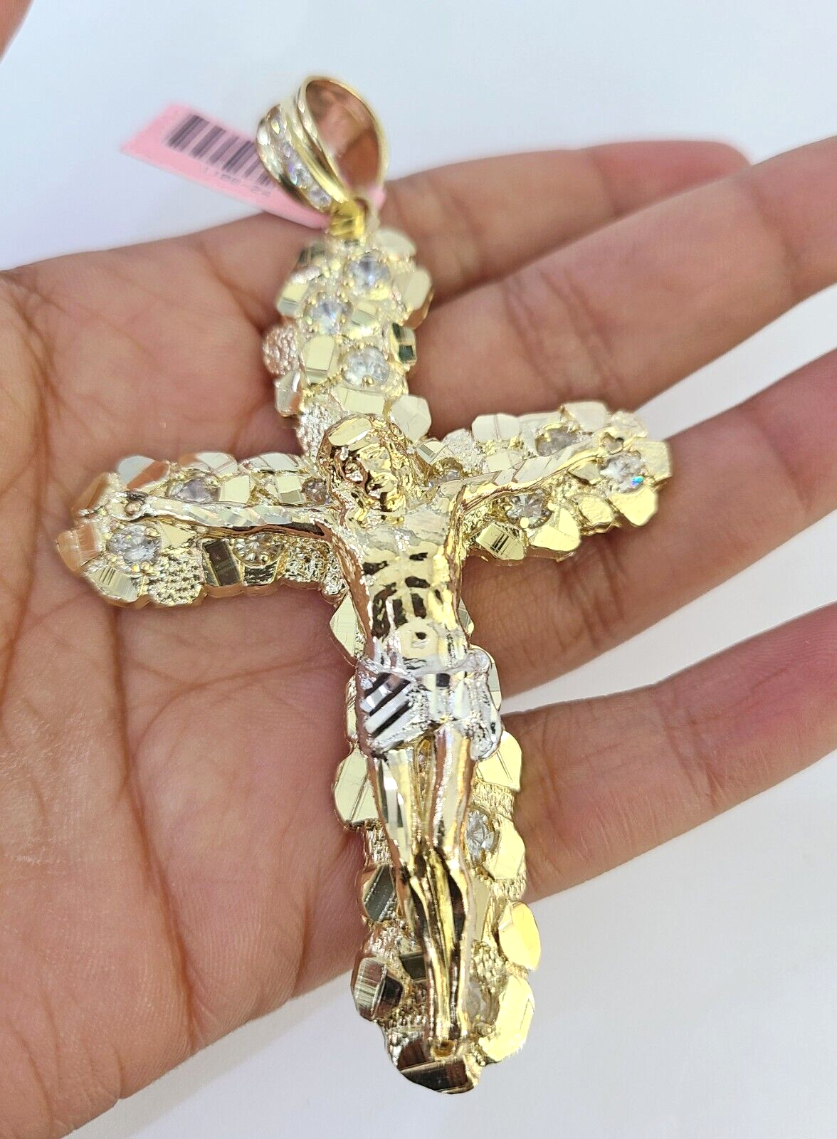 14k Jesus Christ Cross Charm Pendant Nugget Yellow Gold REAL Genuine 14kt