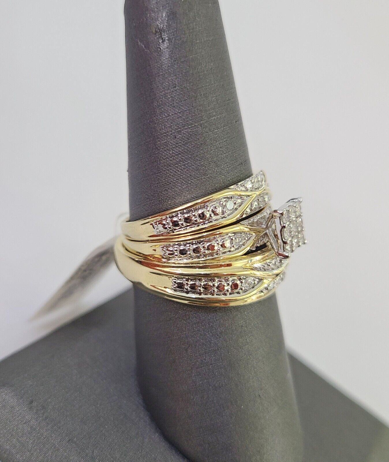 REAL 10k Diamond Ring Ladies Men Trio SET Wedding Engagement Genuine Yellow Gold