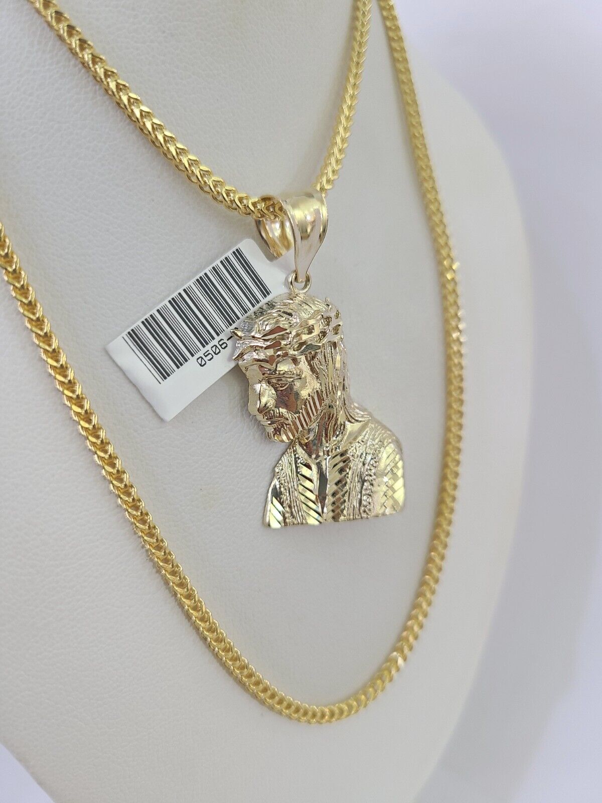 10K Franco Chain Jesus Head Pendant Charm Necklace 20"-26" 2.5mm Yellow Gold