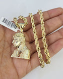 Real 10k Rope Chain Jesus Charm Necklace Pendant Set 5mm 20"-30" Inch Gold