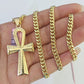 Real 14k Chain Cross Charm Set Miami Cuban Link 5mm 18"-30" Necklace Pendant