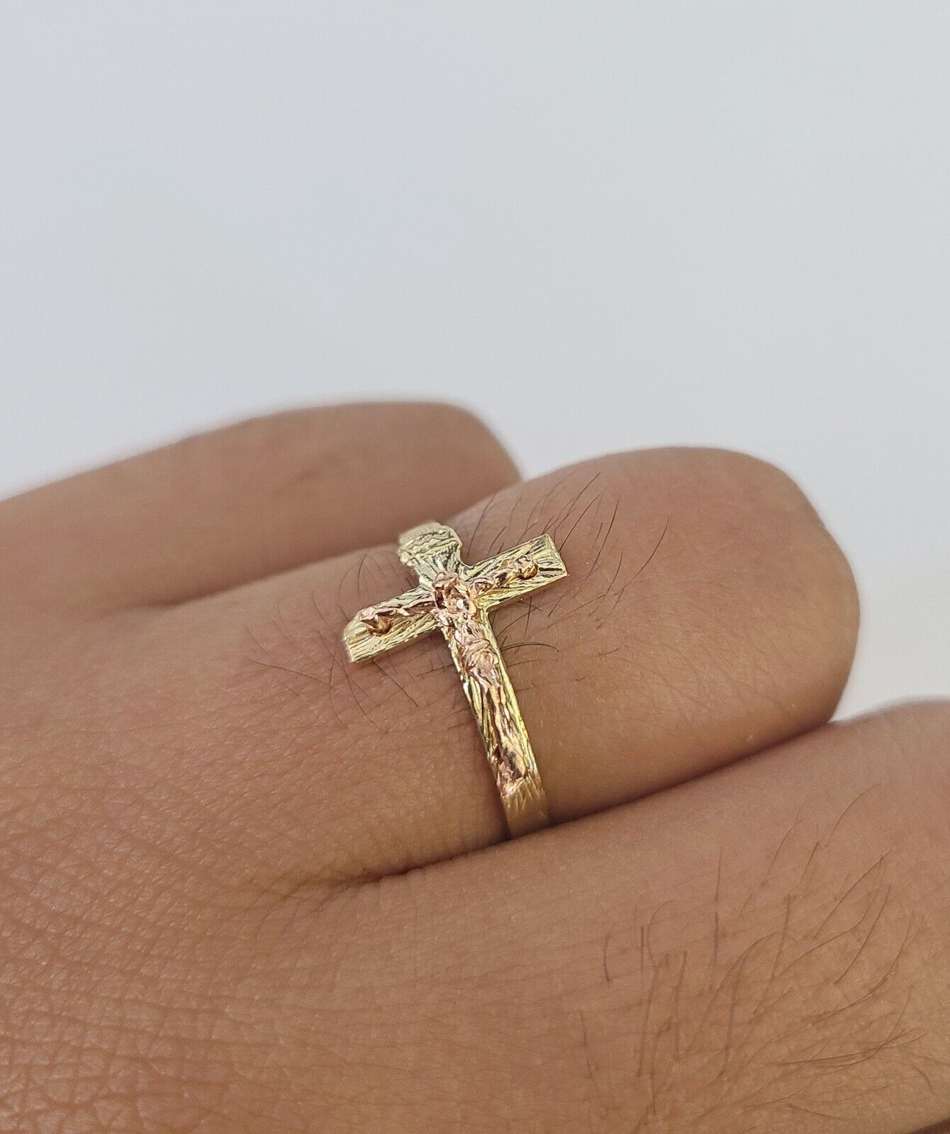 Real 10k Jesus Cross Ring Band Wedding Engagement Casual Women Yellow Gold