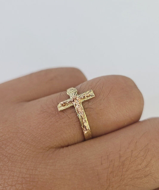 Real 10k Gold Jesus Cross Ring Band Women 10kt Yellow Gold For Ladies