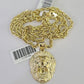 10k Solid Rope Chain 3mm Lion Head Pendant Charm Necklace SET 18-26 in