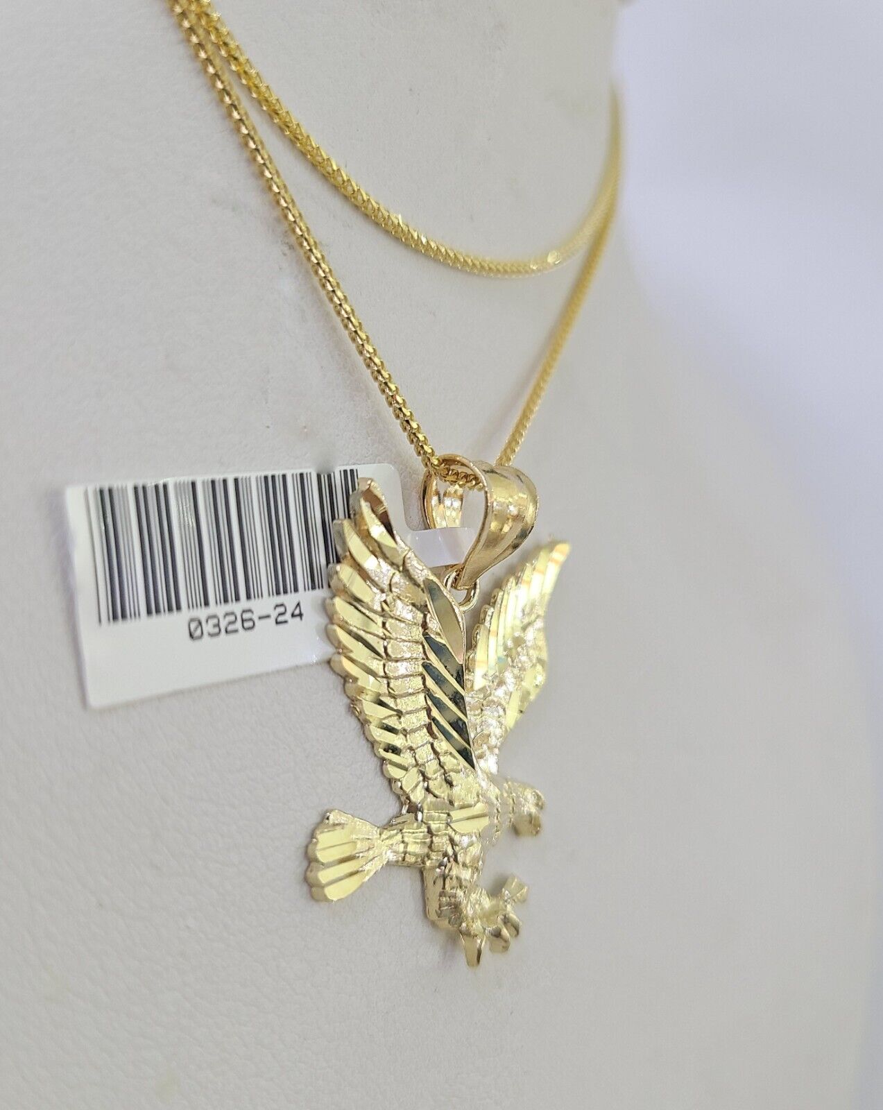 10K Solid Franco Chain Eagle Pendant Charm Necklace 18"-24" 1.5mm Yellow Gold