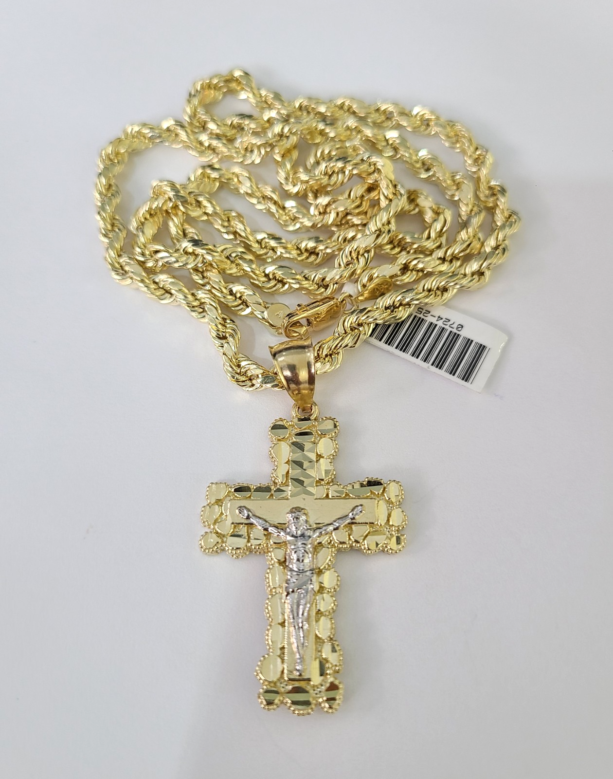 Real 10k Rope Chain Jesus Cross Charm Necklace Pendant Set 5mm 18"-28" Gold