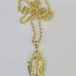 10k 3mm Rope Chain Virgin Mary Pendant 18"-30" Yellow Gold Set Charm Necklace