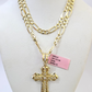 14k Solid Figaro Chain Jesus Cross Pendant Gold 5mm 18-28 inch SET Necklace