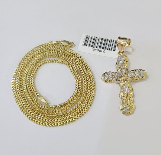 10K Gold Franco Chain 3mm Length 18" 20" 22" 24" 26" 28" 30" & Cross Charm