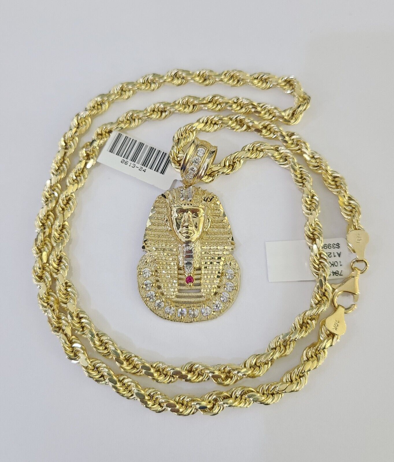 Real 10k Rope Chain Pharaoh Charm Set 7mm 18"-26" Inch Necklace Yellow Gold