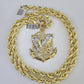 Real 10k Rope Chain Eagle Anchor Charm Set 7mm 20"-28" Inch Necklace Yellow Gold